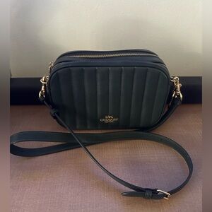 Coach double zip green leather puffy quilted crossbody purse with gold hardware